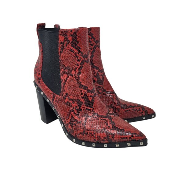 Charles By Charles David Shoes - Charles By Charles David Size 7.5 Dogger Boots Studs Heels 3.5” Red Snake Print